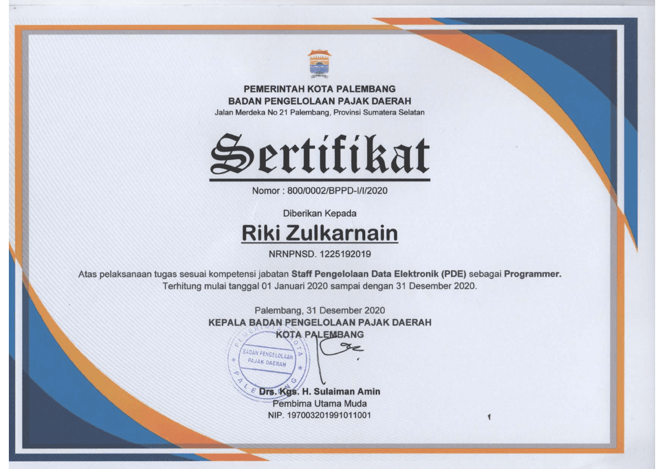 Programmer PDE — BPPD Kota Palembang