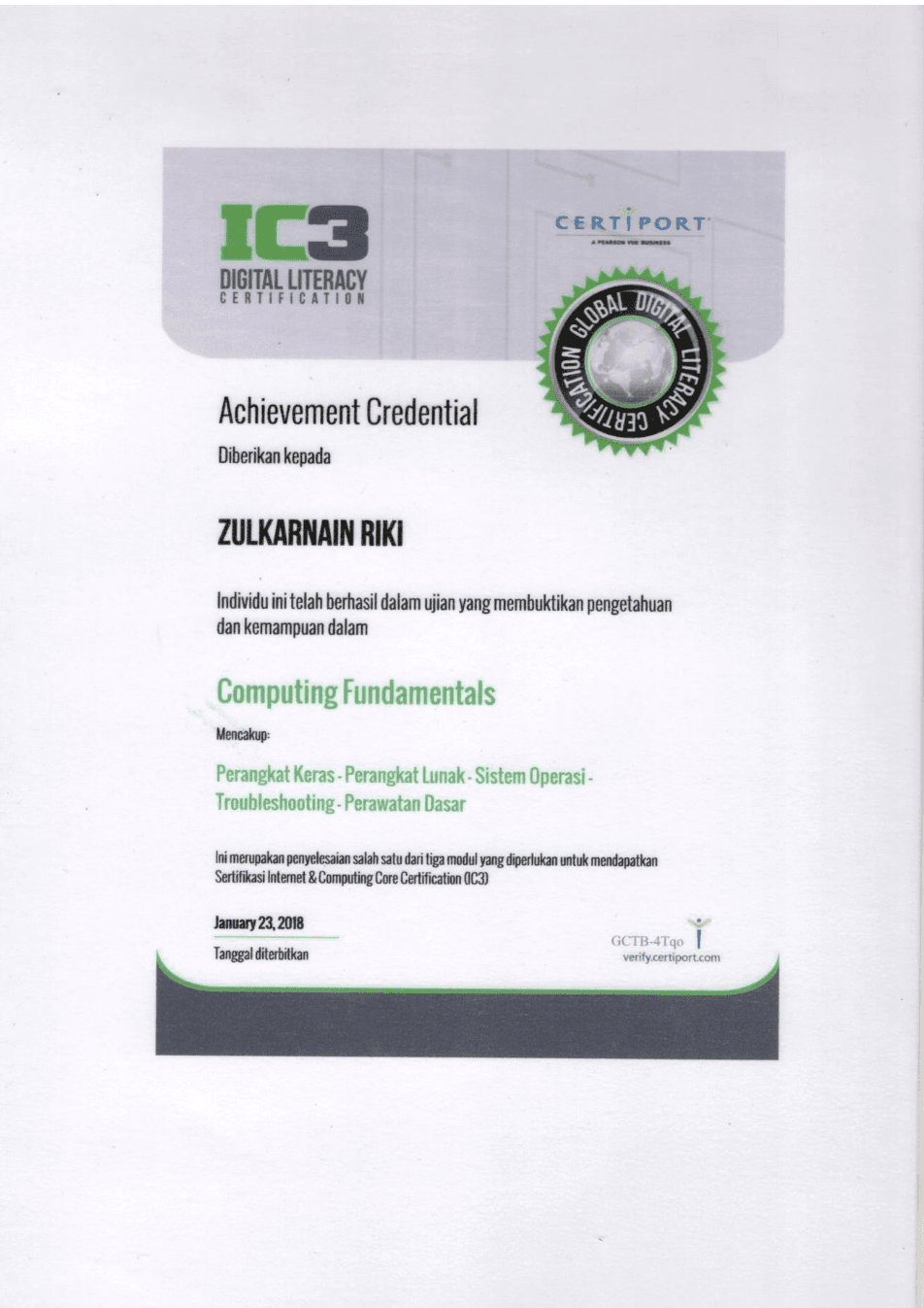 IC3 Digital Literacy — Computing Fundamentals