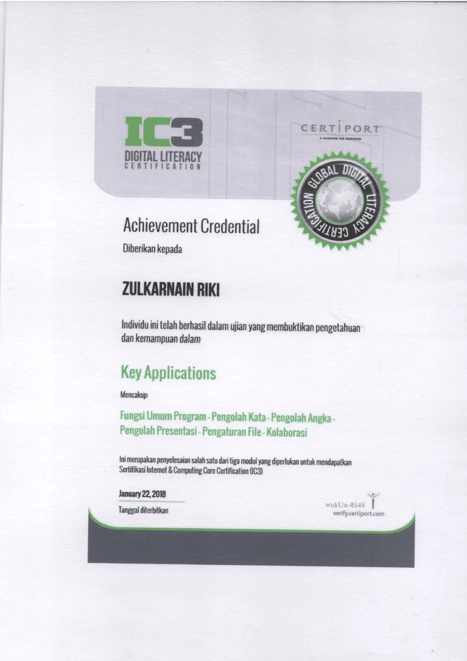 IC3 Digital Literacy — Key Applications